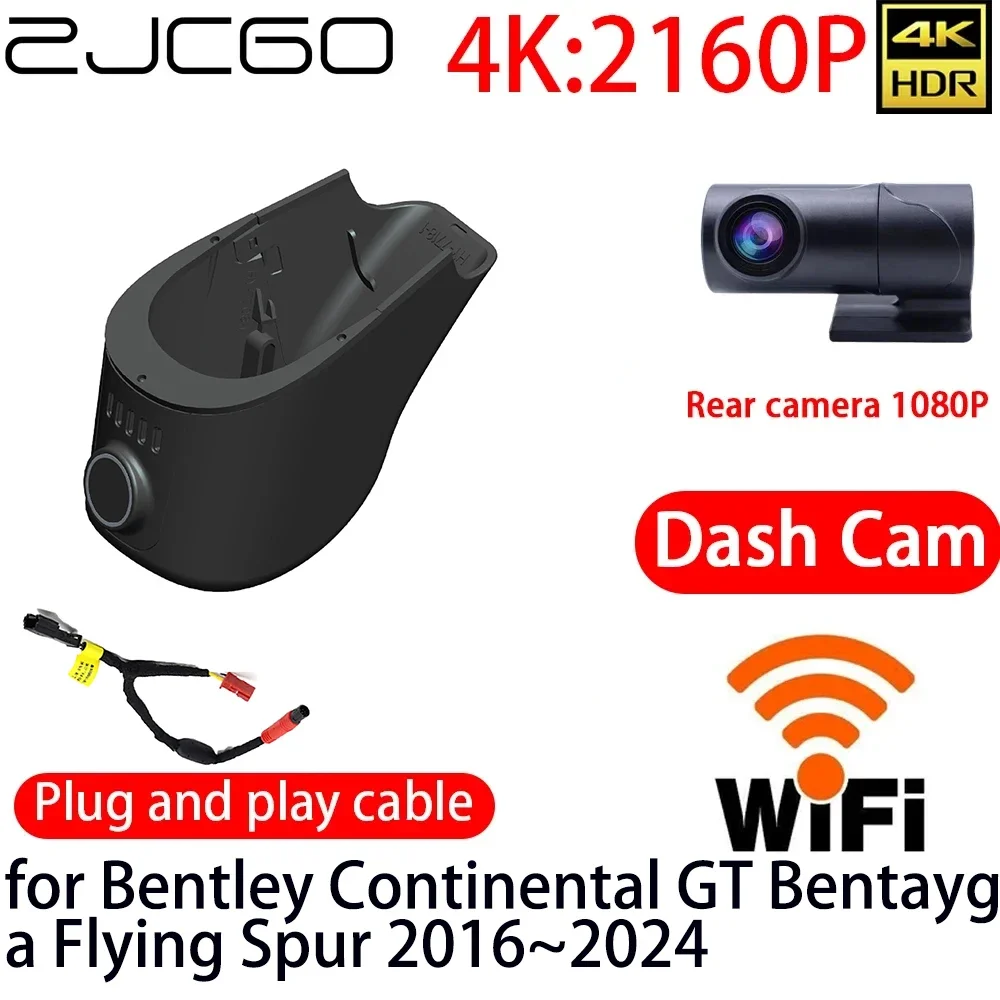 ZJCGO 4K DVR Dash Cam Wifi Front Rear Camera 24h Monitor for Bentley Continental GT Bentayga Flying Spur 2016~2024