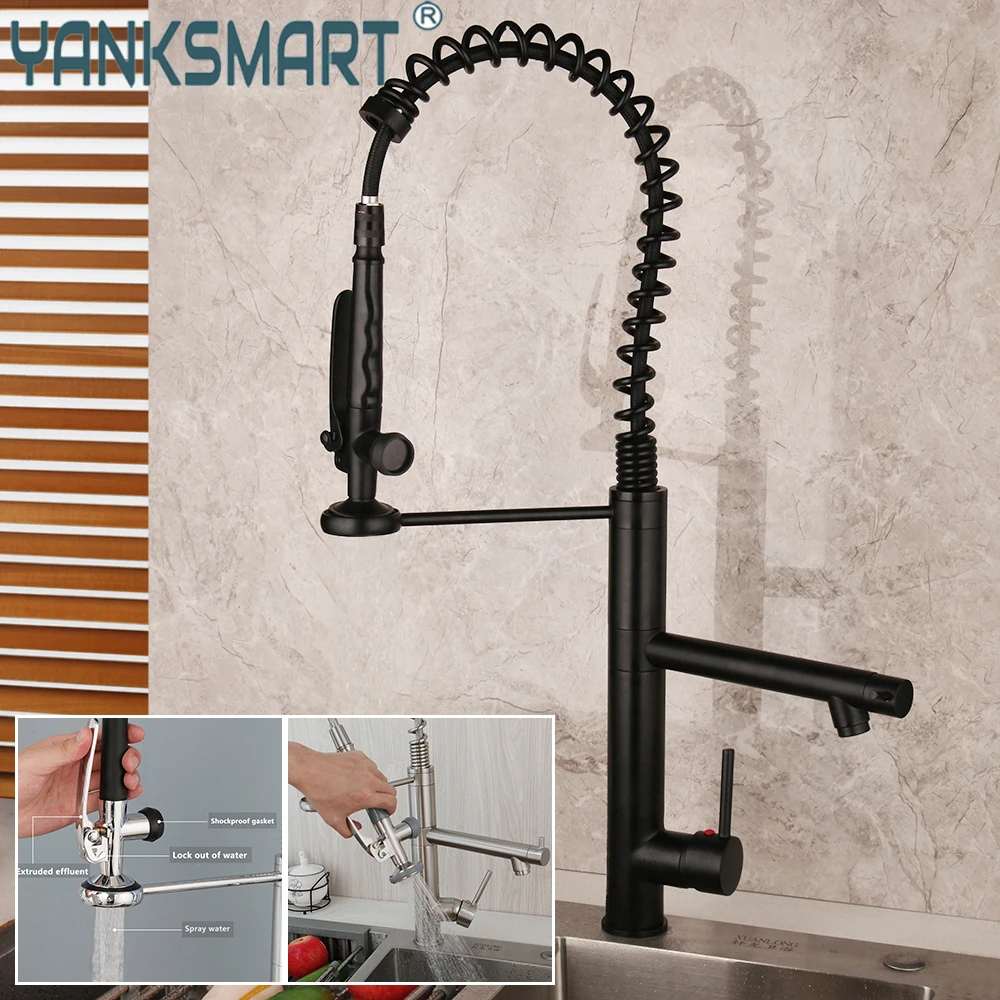 

YANKSMART Sturdy Rinse Spring Pull Down Kitchen Faucet Bain Single Handle With Sprayer Pull Out Sink Faucets Mixer Water Tap