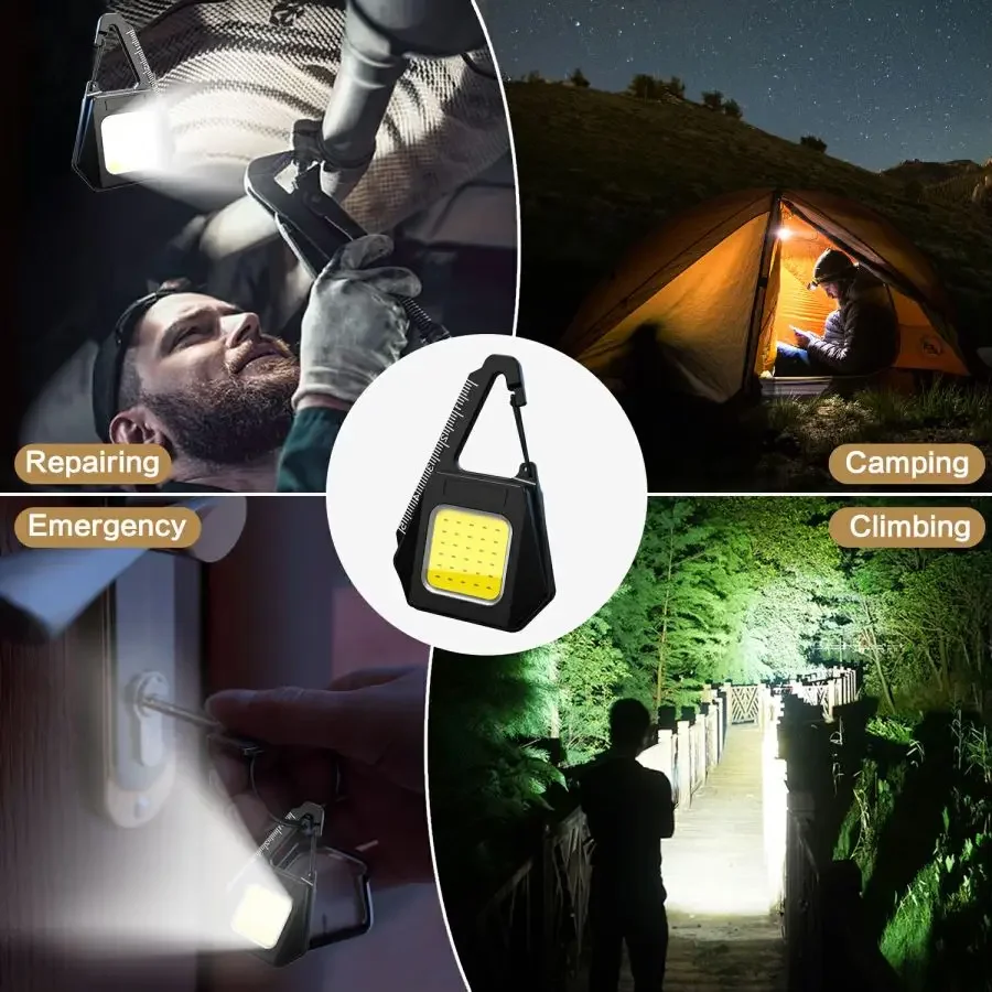 Multi-functional Magnetic COB Work Light Triangle Key Chain Lights Mini Camping Lantern Type-C USB Rechargeable Flashlight