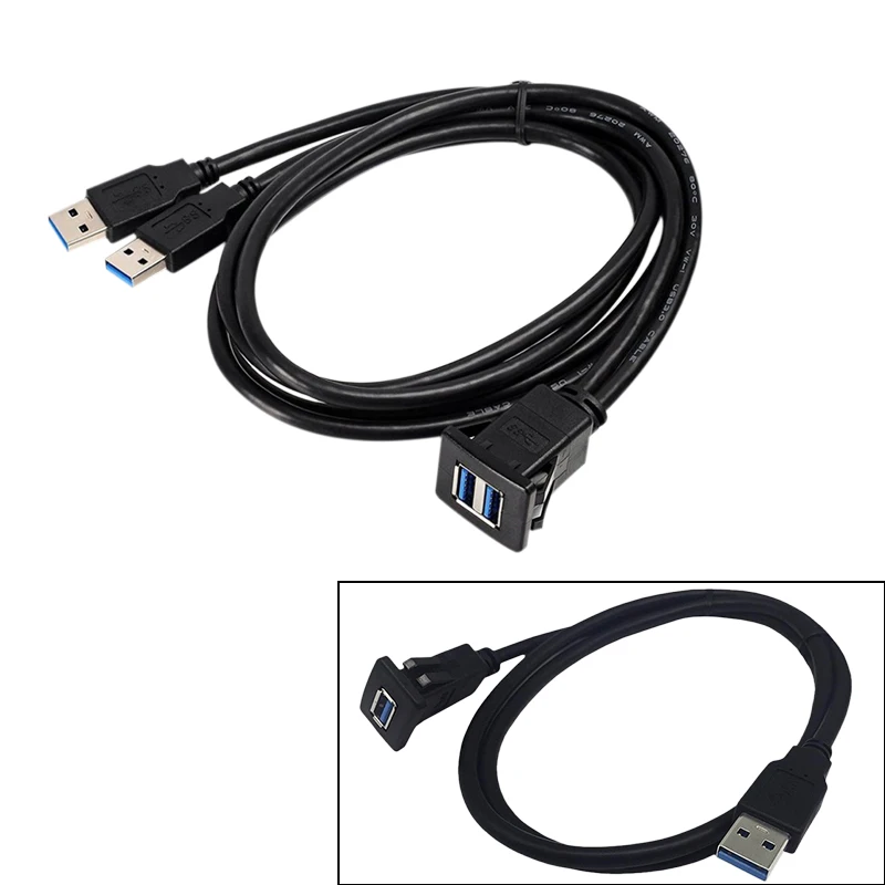 

1M Socket Cable USB 3.0 Auto Car Flush Mount Male To Female Extension Cord Dashboard Panel Square Audio Line For Motorcycle