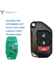 YOCASTY OHT1130261 68416-782AA 3Btn Keyless Flip Smart Key 433MHz With OEM PCF7939M Chip For 2018 2019 Jeep Wrangler 68416-782AA