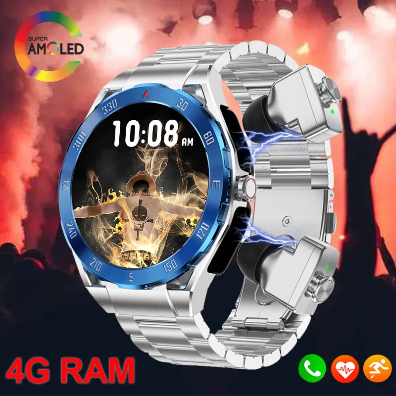 

Luxury TWS 3 in 1 Smart Watch 4G Memory Local Music Bluetooth Call HD AMOLED Sports Smartwatch Men Women 2024 For Huawei Xiaomi