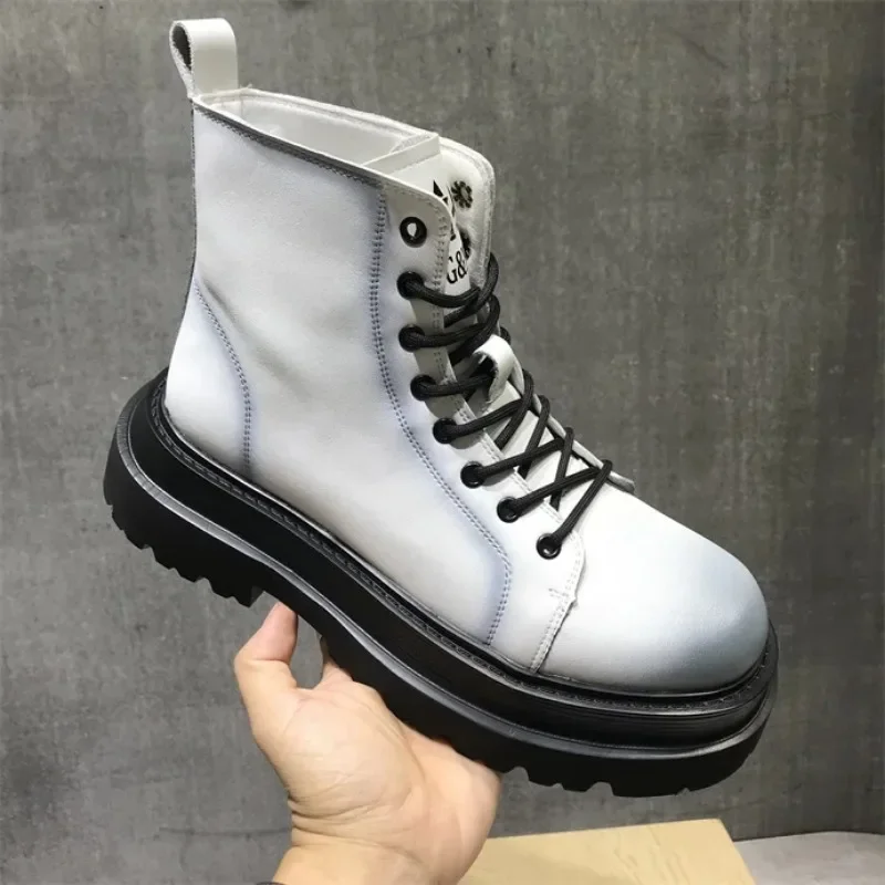 

Heightening Men's Boots Fashion Thick Soled Chelsea Boots High Top Shoes Genuine Leather Men's Ankle Boots Botas Hombre