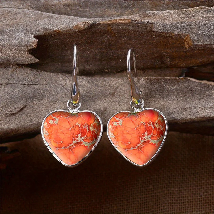 2pcs Retro Bohemian Style Heart-shaped Orange Dangle Earrings, Birthday Party Anniversary Gift Niche Style Hot List,jewelry