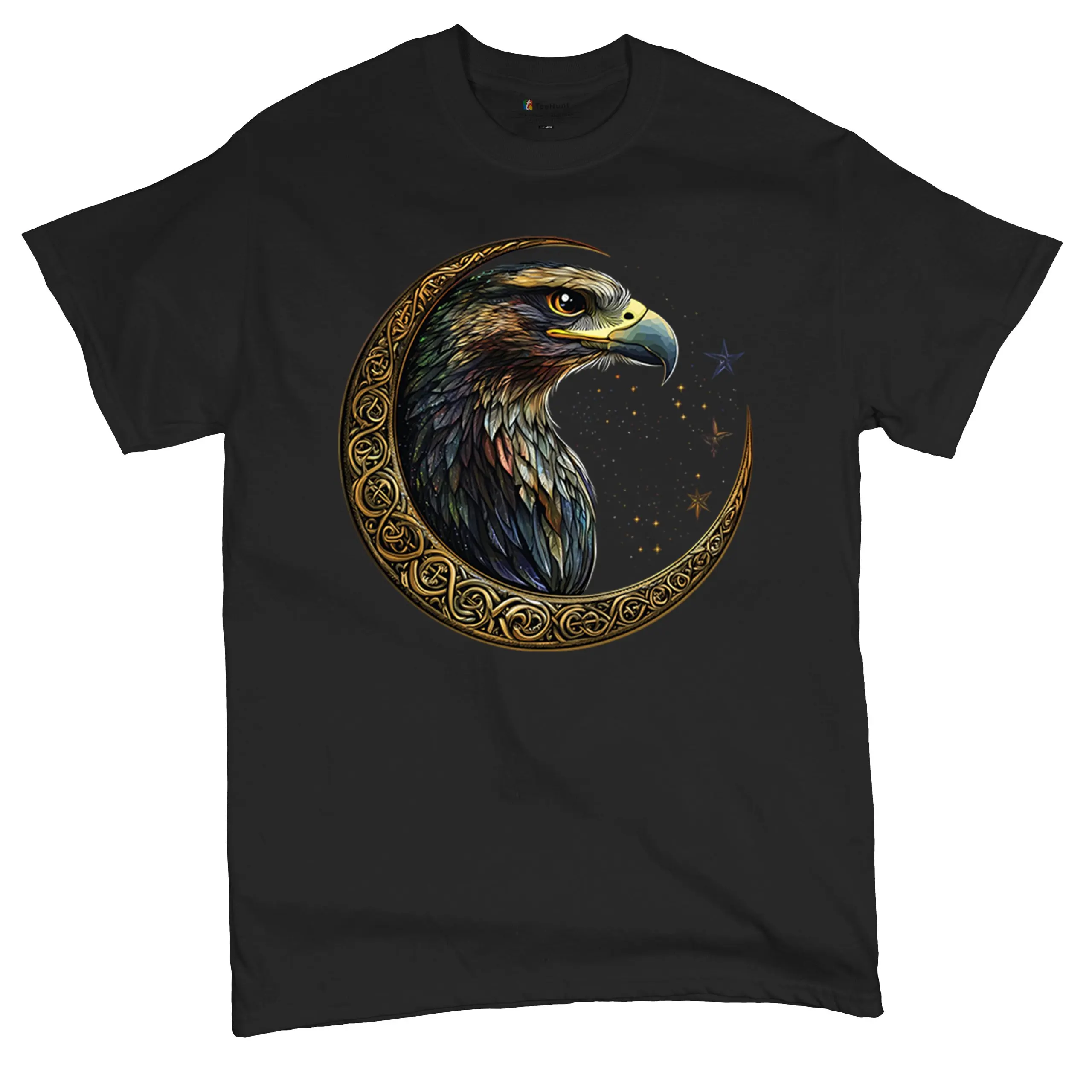 

Bird of Prey Spirit Eagle Celestial Celtic Moon Falcon T-Shirt 100% Cotton O-Neck Short Sleeve Summer Casual Mens T-shirt