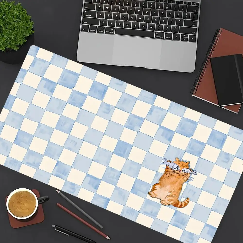 

Cartoon Cat Checkered Mouse Pad Large Gaming MousePad Anti-Slip Rubber Deskmat XXL Gamer Office HD Computer Accessories Desk Mat