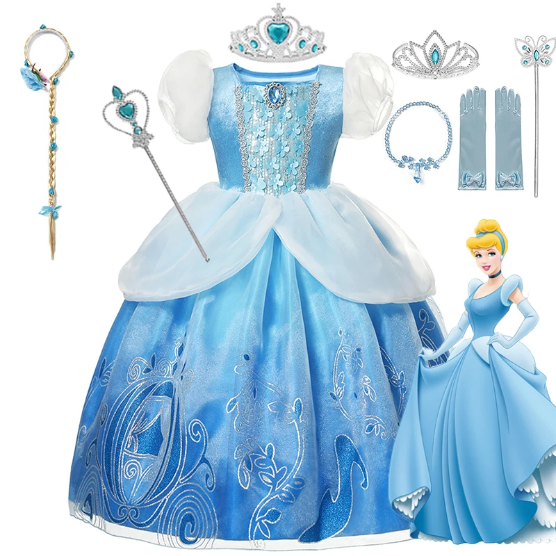 Disney Cinderela Cosplay Dress Up Roupas para meninas Halloween Carnaval Festa Princess Costume Kids Birthday Vestido de casamen