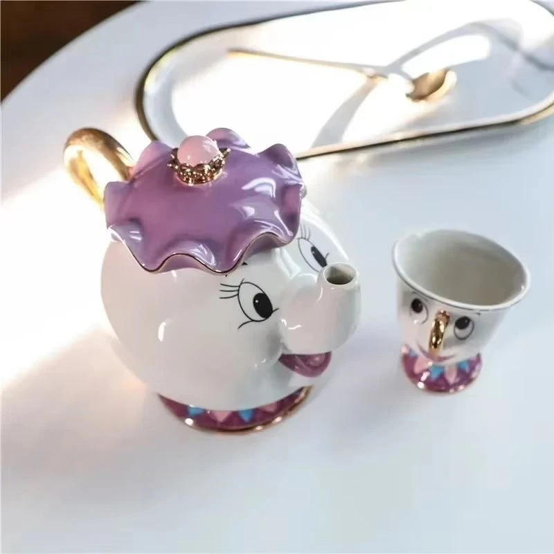 جديد حار إبريق الشاي أنيمي الطرفية لطيف الكرتون الجمال والوحش أواني القهوة القدح السيدة الأواني رقاقة كوب أواني الشاي واحد أطقم شاي