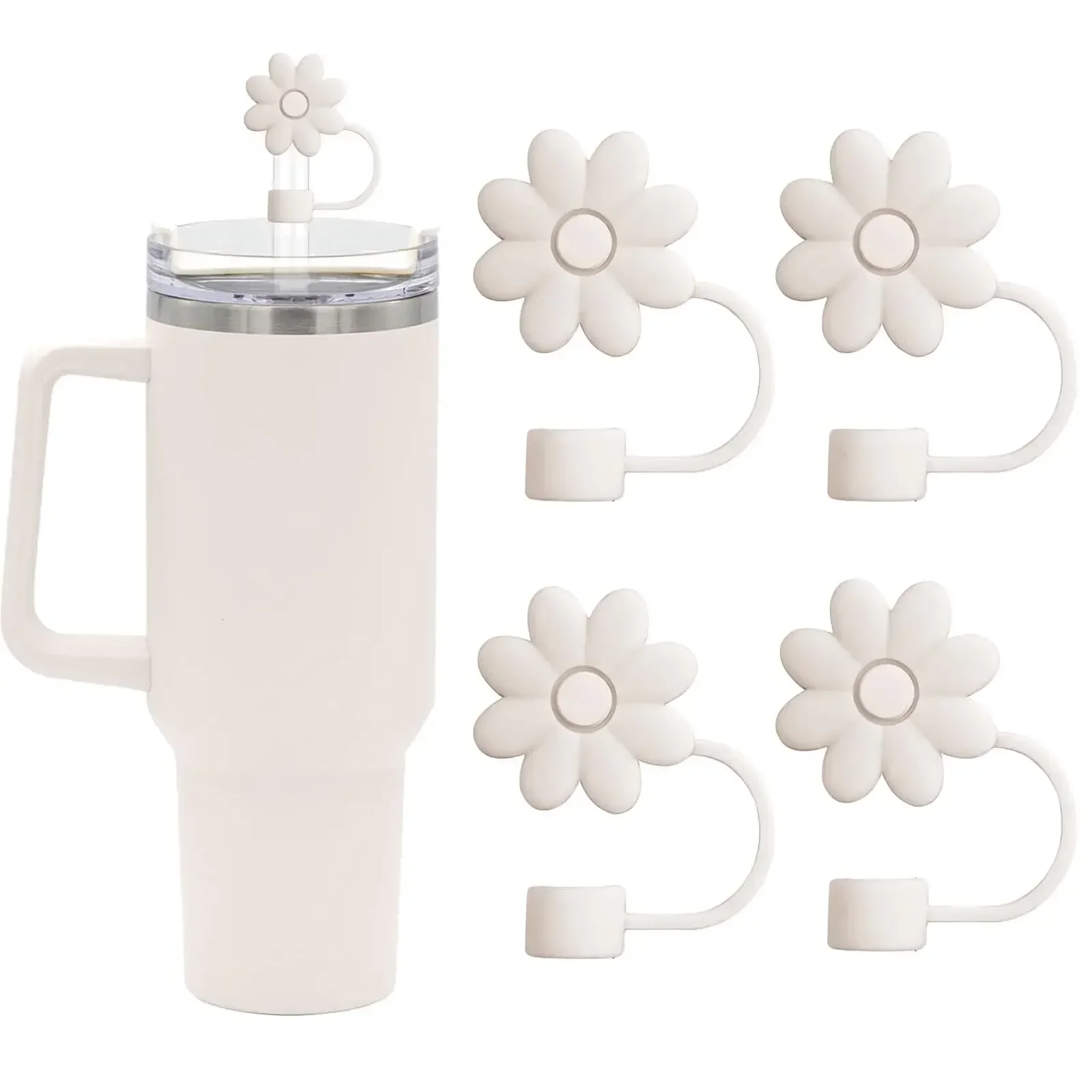 Couvertures de paille à fleurs pour la normalisation Stanley, accessoires de gobelet, capuchons de paille en silicone, protecteur d'embouts de paille réutilisables, 30 oz, 40 oz, 4 pièces