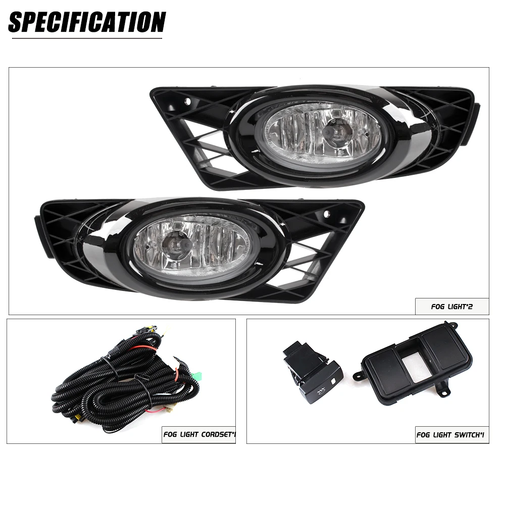Front Bumper Fog Lamp Upgrade Kit For Honda civic 2009 2010 2011  Version Additional Foglight Set Switch + Wiring