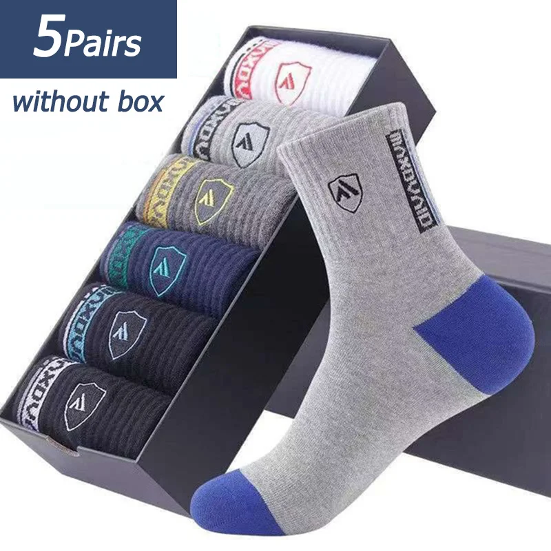 5 Pairs Mens Sports Socks Leisure Sweat Absorbent Comfortable Thin Breathable Basketball Socks Letter Stitching Deodorant Socks