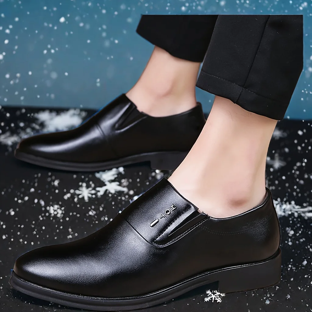 SIZE 's Solid Dress Shoes With PU  Uppers, Wear-resistant Slip On Shoes For Business Office Wedding Party