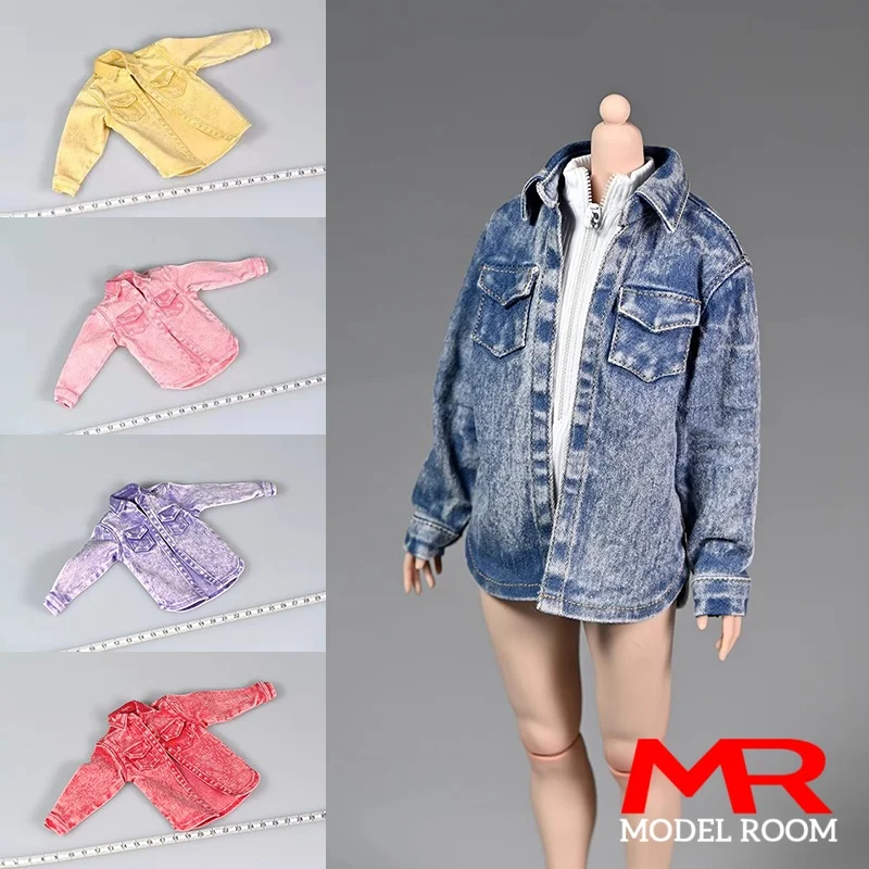 

1/6 Scale Female Washing Blue Denim Shirt Loose Working Clothes Model Fit 12-inch Soldier Action Figure Body