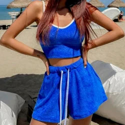 Ladies Two Pieces Swimsuit High Waist Sexy Beach Wear Push Up Korean Style Bikini Set Summer Women Bathing Suit Pure Color