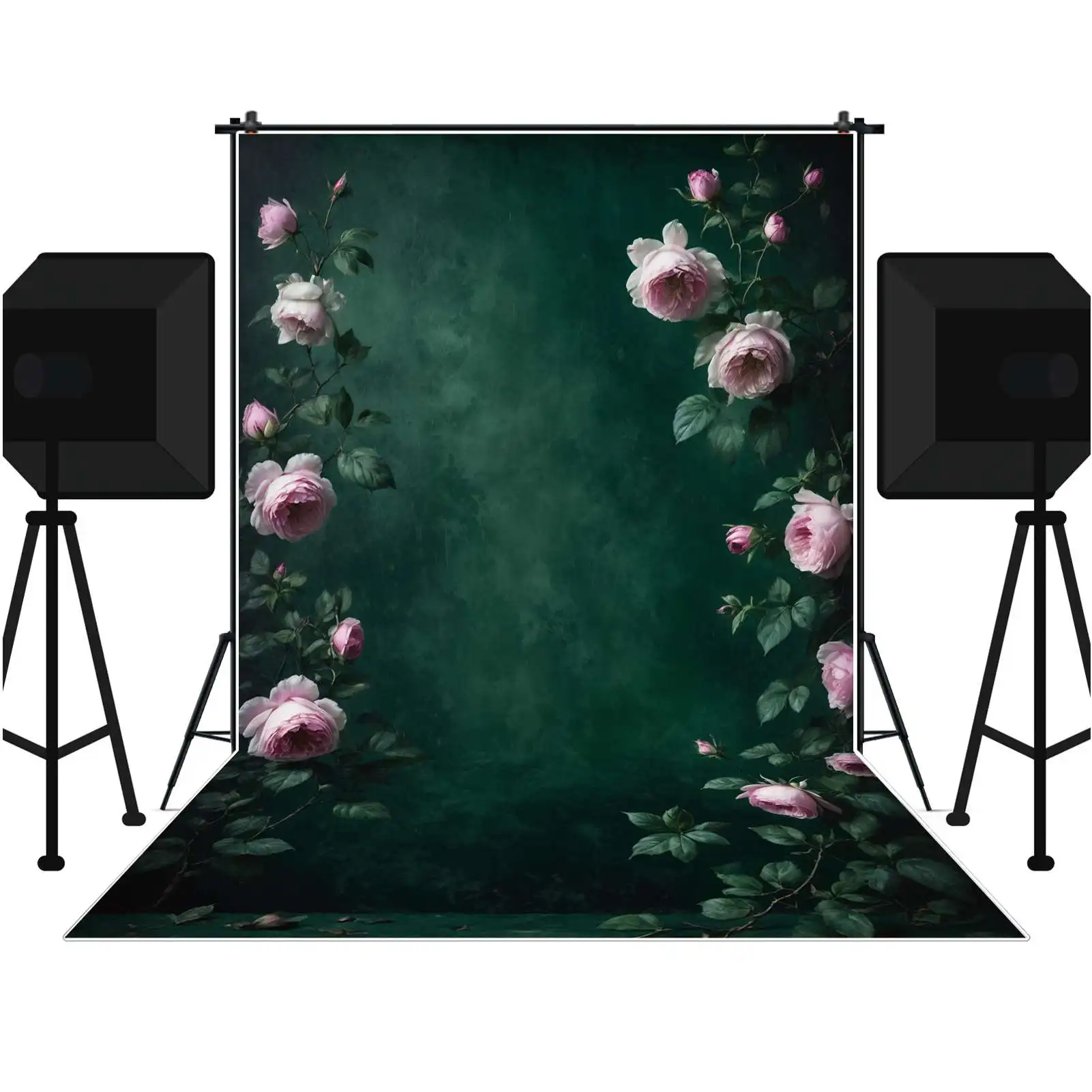 MOON.QG Vintage Peacock Green Anniversary Background Girl Oil Painting Portrait Wall Backdrop Customized Party Photozone Props