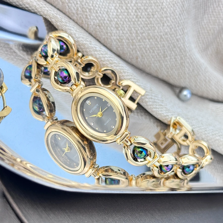 موضة جديدة فاخرة تقليد اللؤلؤ الفرنسية رومانسية البيضاوي على شكل السيدات سوار ساعة عالية الجمالية ساعة كوارتز