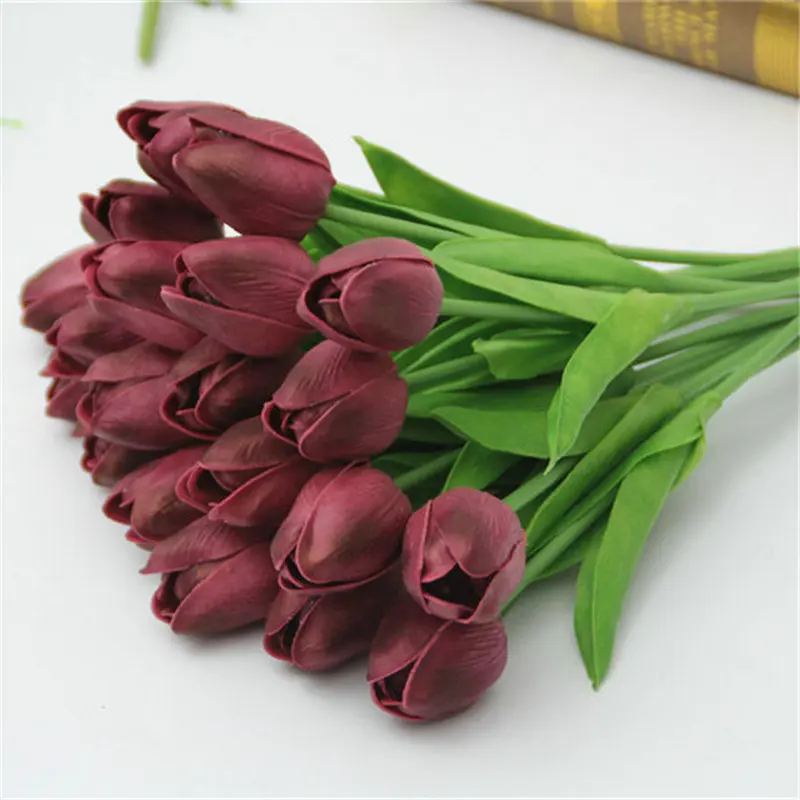 1 Pcs Cute Red Pink Purple Tulips Artificial Flower PU Fake Tulip Real Touch Wedding Decoration Home Party Bride Flower Bouquets