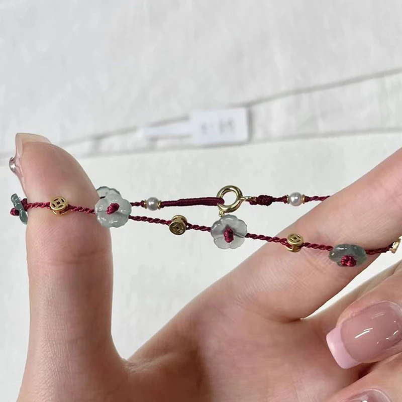 Chinese Style Simple Red Line Lucky  Bracelet Flower Beaded Bracelet For Women Handmade Rope Bracelet Jewelry