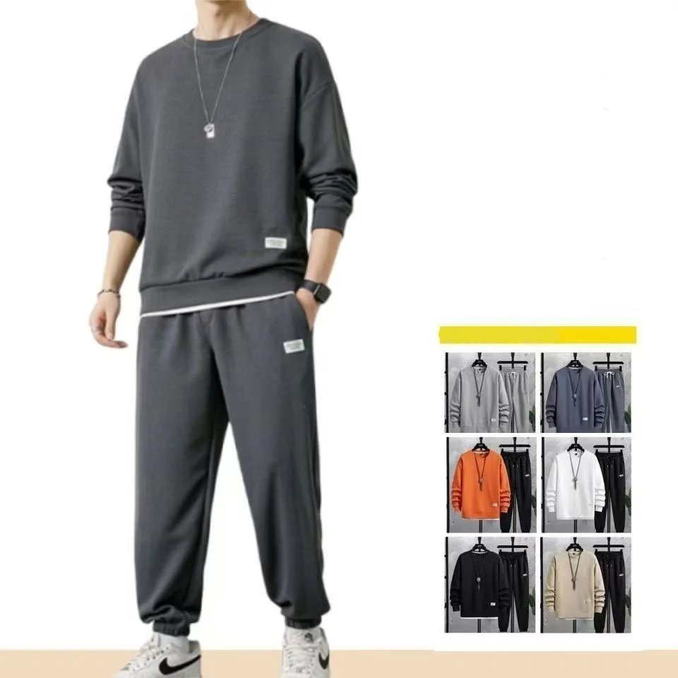 

2025 Spring Autumn New Men's Two Piece Set Linen Fabric Casual Sweatshirt and Sweatpants Set Mens Sports Suit Fashion Tracksuit