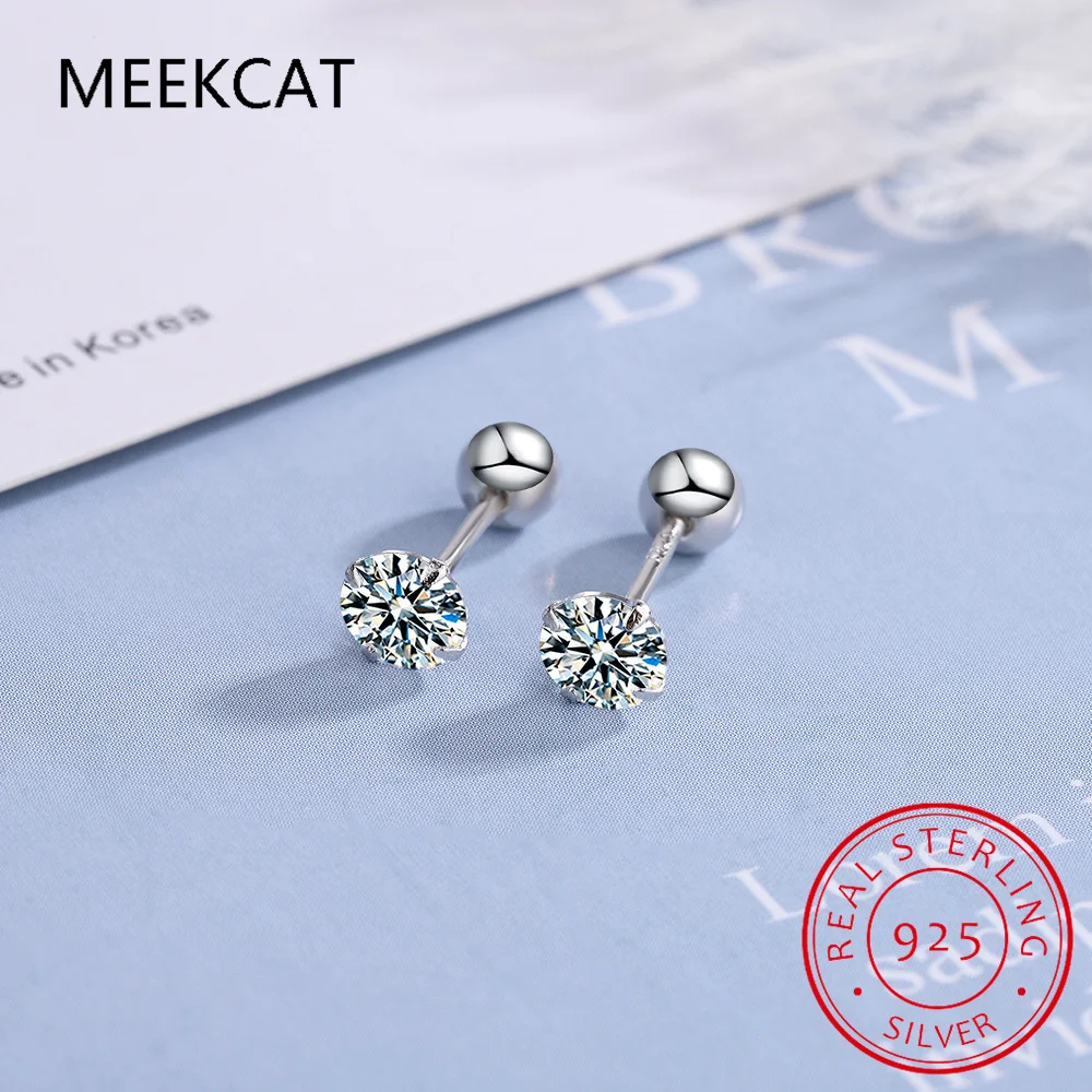 18k Plated 0.2-2ct Moissanite Stud Earrings for Women Solid 925 Sterling Silver Lab Diamond Screw Back Ear Stud Jewelry