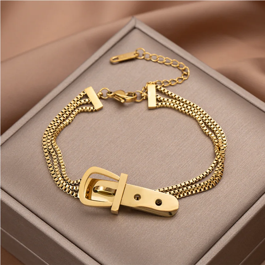 316L Stainless Steel Weave Snake Chain Belt Buckle Star Moon Daisy Bracelet Ladies Fashion Trend High Jewelry Accessories B318