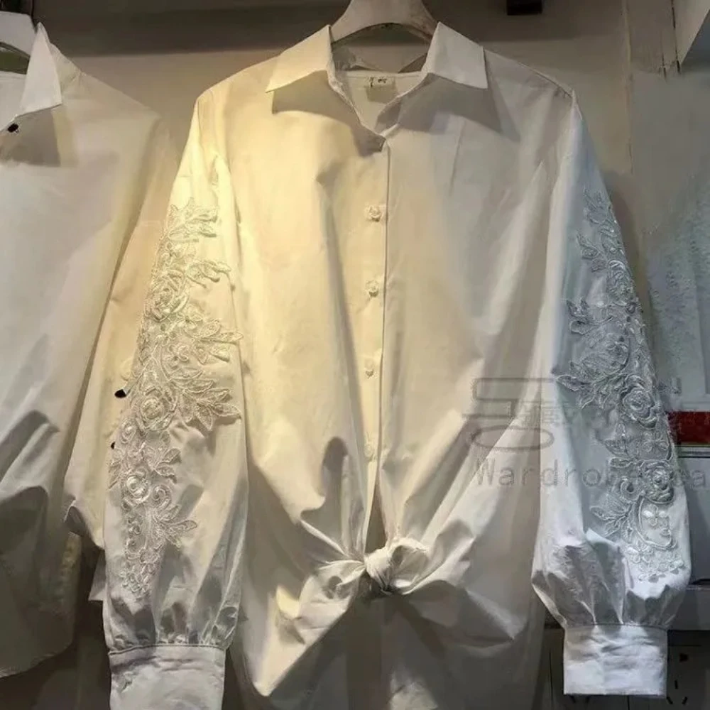 

Korean Version Spring New Three-dimensional Lace Beaded Shirt For Women Loose And Versatile Temperament Regular Sleeve Cardigan