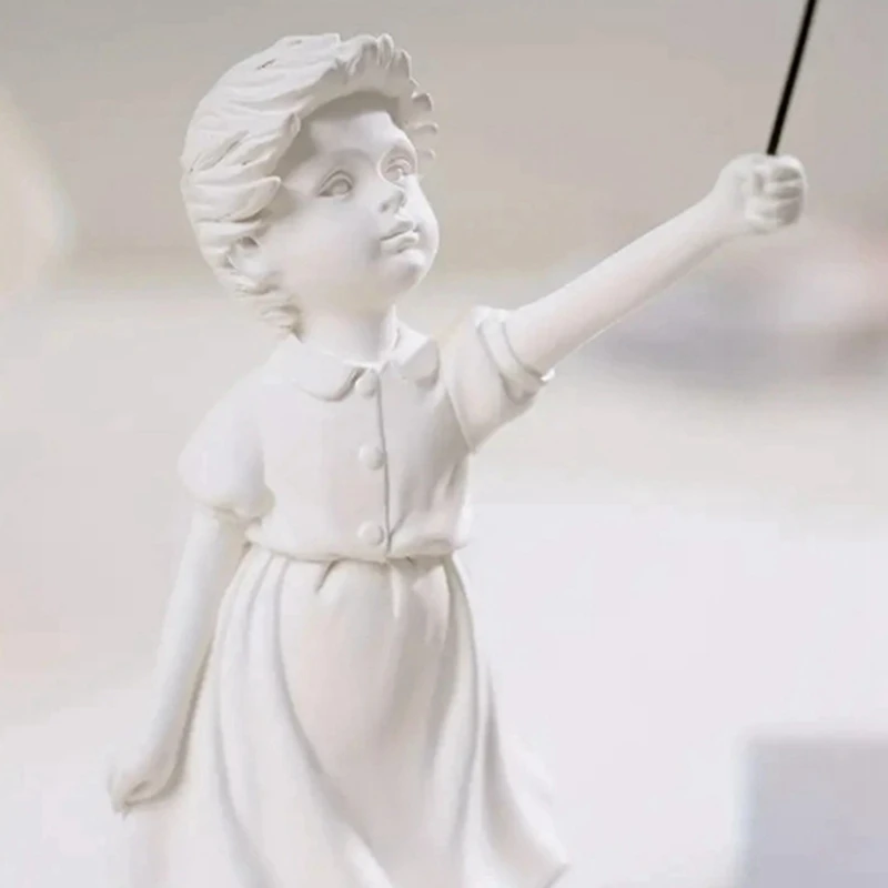 Little Girl With Balloon Figurine Statue Sculpture Living Study Room Bedroom Decor Home Table Decoration