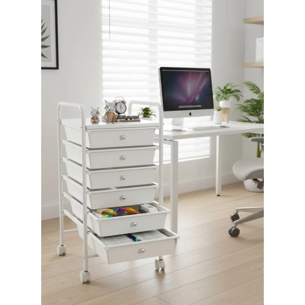 

6-Drawer Rolling Storage Cart with Locking Wheels, Plastic Organizer for Home Office School Craft Supplies