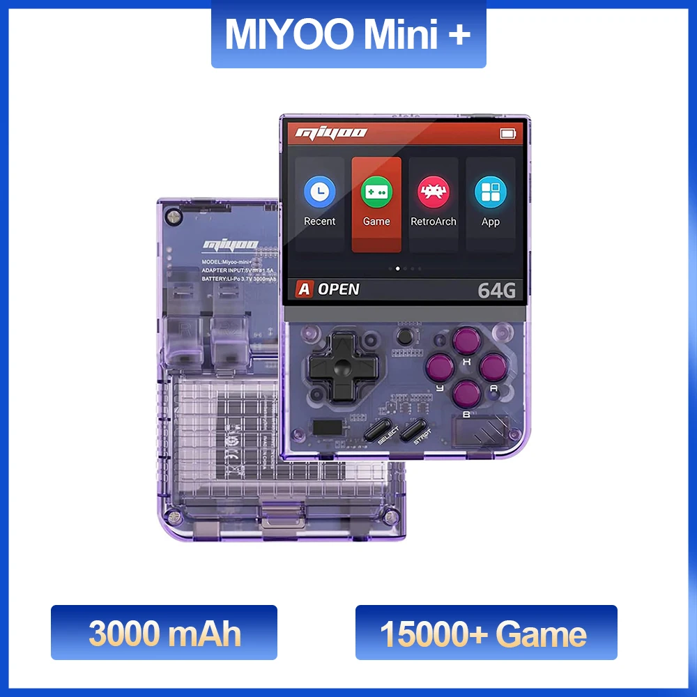 MIYOO 64G Purple Mini Portable Retro Handheld Game Console 3.5 Inches IPS Classic Video Game Emulator Console Children's Gift