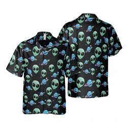 Harajuku Fashion UFO Graphic Shirts For Men Clothes Hip Hop Cartoon Alien Beach Shirt Hawaii Funny Biology Short Sleeve Blouses