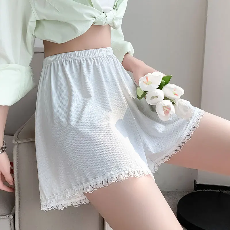 Women Solid Safety Short Pants Under Skirt Anti-exposure Lace JK Lolita Shorts Without Curling Loose Underwear Home Base Shorts