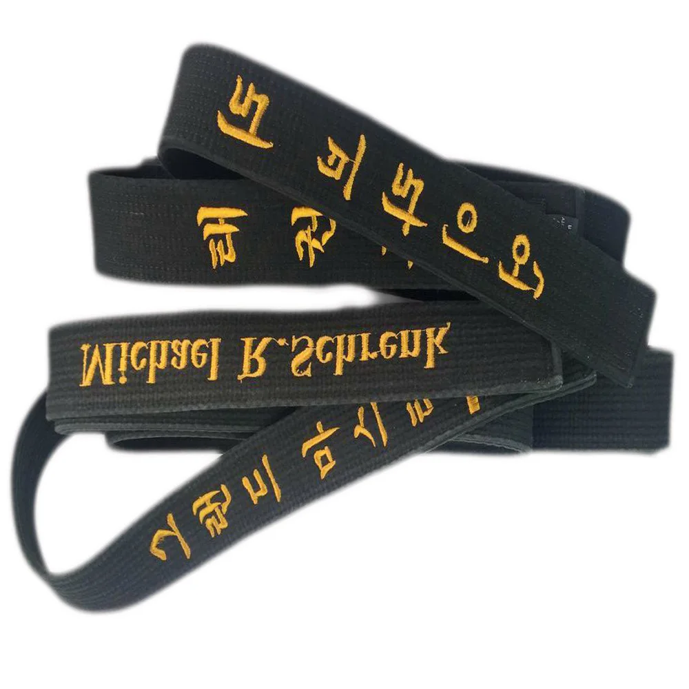 High Quality Taekwondo Kyokushin Belt Embroid Black Personality Belts With Names customized ITF Belt Embroidery