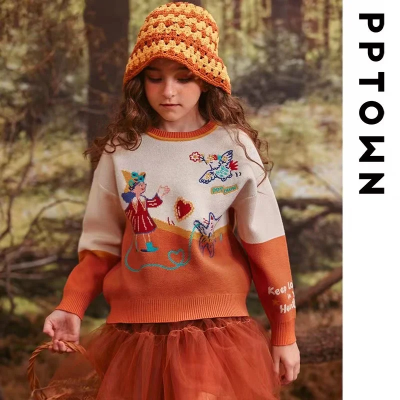 

Girls Sweater Autumn 2024 New Western Style Autumn And Winter Children's Knitwear Big Children's Sweater Top Kids Clothing