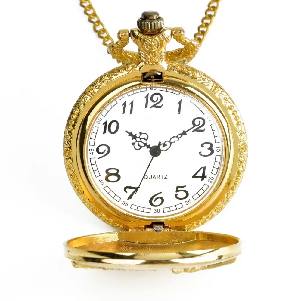 Gold Pocket Watch Antique Classic Palace Pocket Watch Royal Necklace With Chain Gift