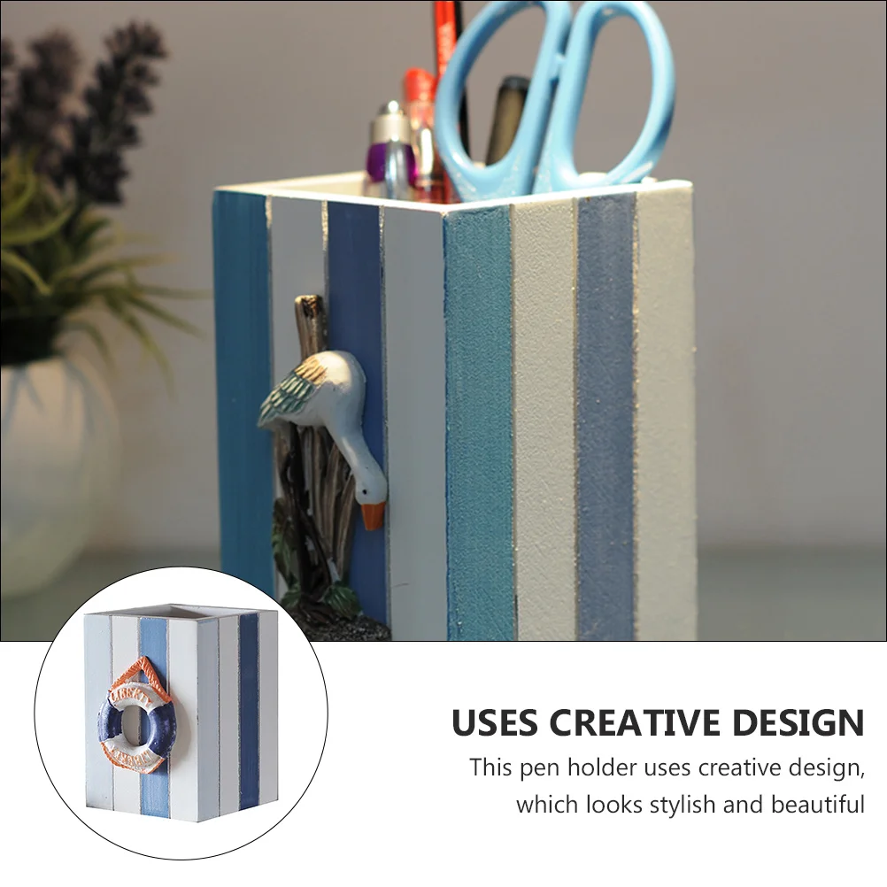 

1Pcs Striped Wooden Pen Holder Smooth Thick Texture Desktop Storage Container for Office School Organizing Pencils Pens