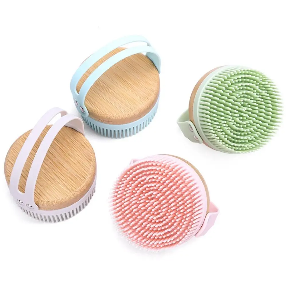 Smooth Skin Wooden Body Scrubber Remove Dead Skin Soft Bristle Silicone Body Brush Deep Cleaning Non-slip Hand Strap