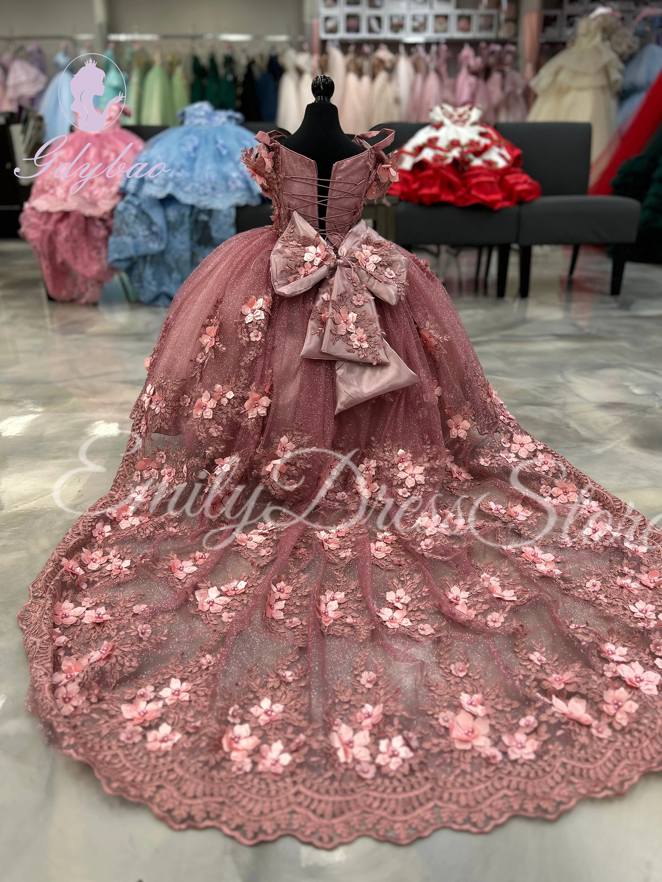 Customized Pink Flower Girl Dresses For Wedding Luxury Puffy Tulle Applique Kids With Bow Birthday Party First Communion Gown