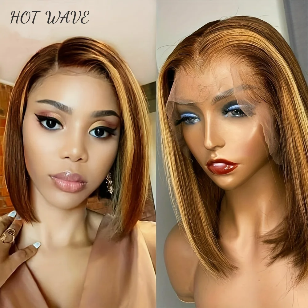 

Highlight Straight Short Bob Wig Highlight Bob Wig 13x4 Lace Front Human Hair Wigs for Women Blonde P4/27 Pre Plucked Bob Wigs