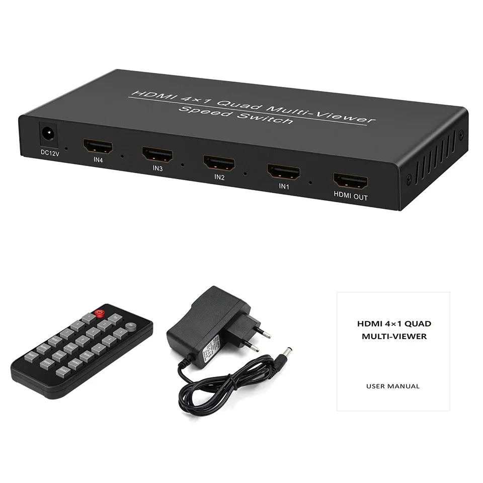 1080p HDMI Multi-Picture Switcher 4x1 Seamless Switcher 4 in 1 out, 4 viewing modes For Cameras Game Consoles TV Displays