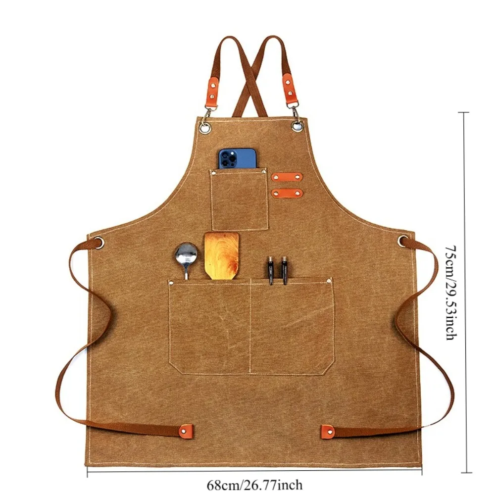 

Stain Resistant Cotton Canvas Apron Kitchen Workwear Heavy Duty for Home Cafe Bar