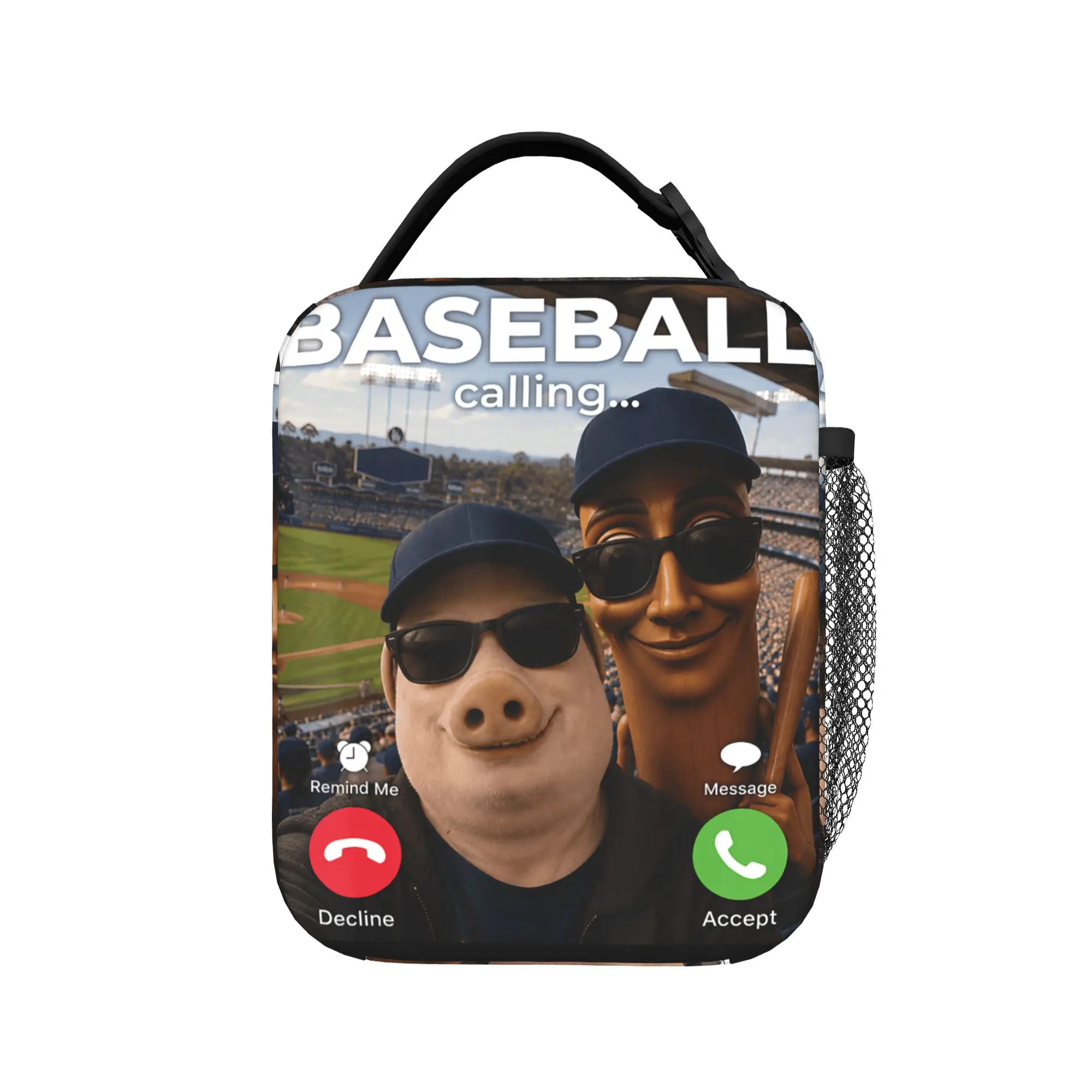 John Pork Tung Sahur Watching Baseball Match Brainrot Lunch Bag Girls Designer Lunch Box Funny School Cooler Bag Tote Food Bags
