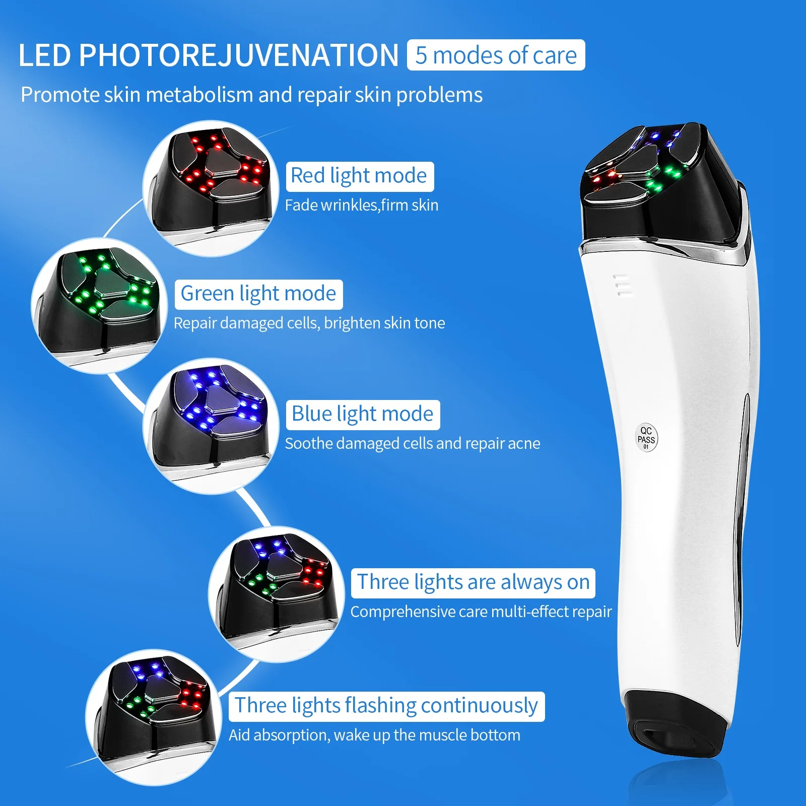 Micro Current Lifting Device High Frequency Vibration Pulse Massager LED Face Skin Rejuvenation Wrinkle Remover Anti-Aging