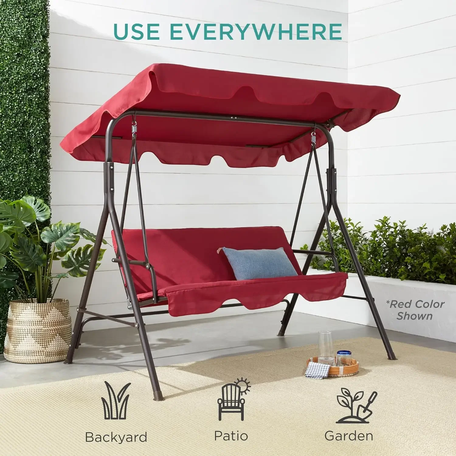 

Outdoor Patio Swing Chair, Hanging Glider Porch Bench for Garden, Poolside, Backyard w/Convertible Canopy, Adjustable Shade