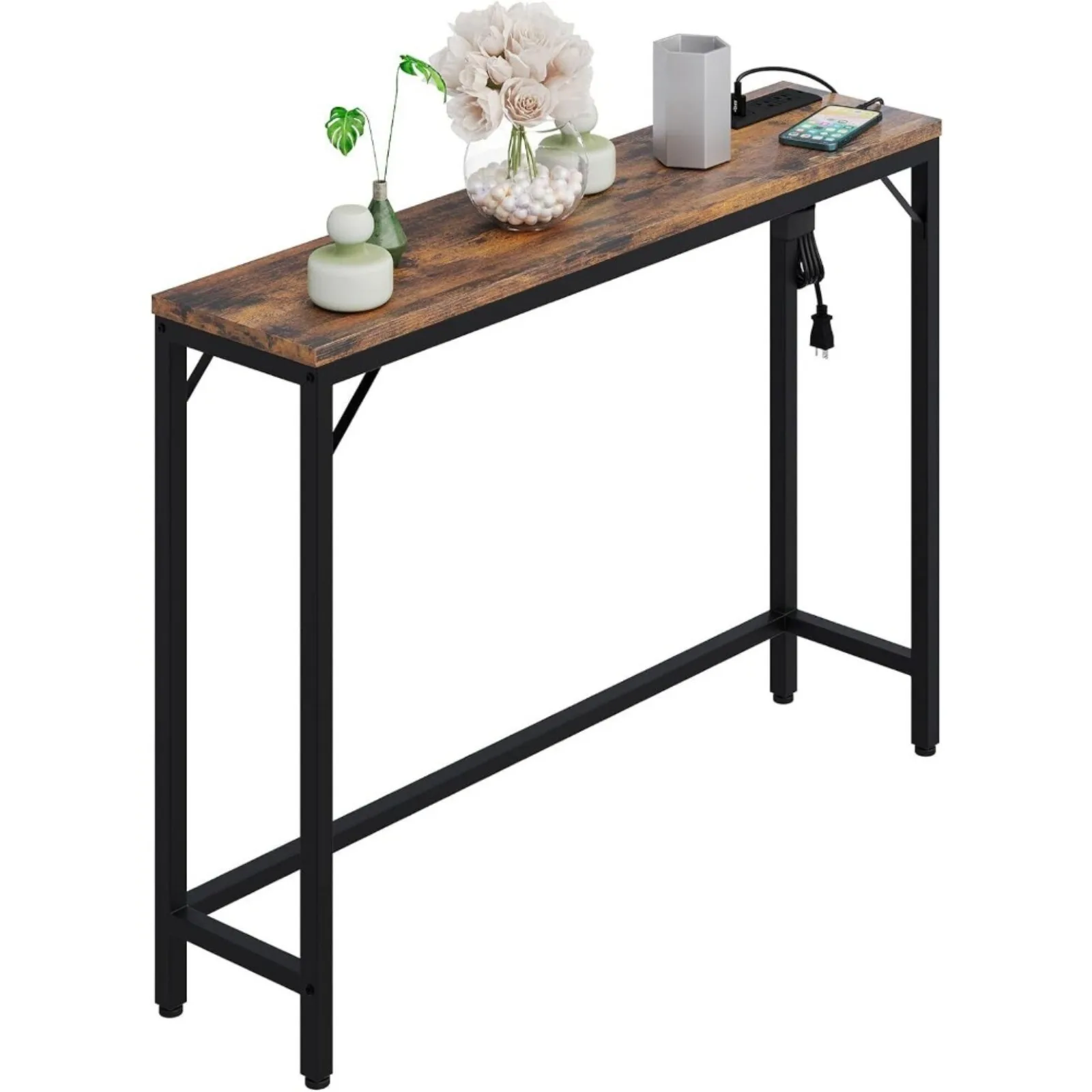 Industrial Narrow Sofa Table Entryway Console Table w/ Power Outlets & USB Ports United States