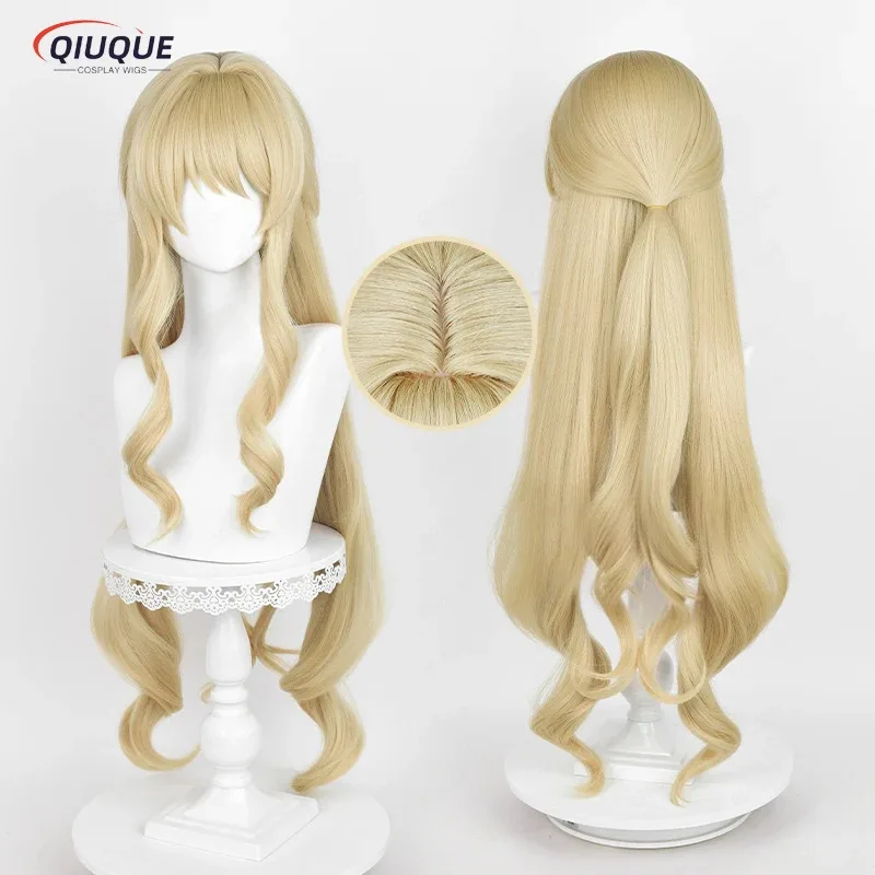 

2025 yiyi Game Impact Fontaine Navia Косплей Льняное Золото 95 см Длинные Вьющиеся Термостойкие Синтетические Волосы Аниме Парики + Кепка Для Парика
