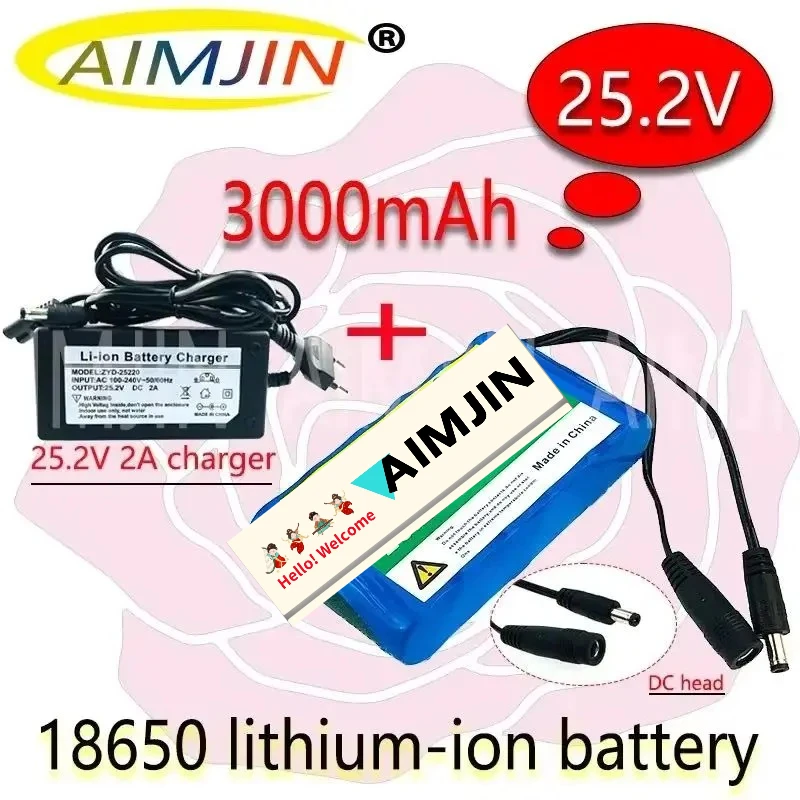 bestseller 24V 3Ah 6s1p 18650 rechargeable lithium battery pack, suitable for 25.2v battery with bms+charger