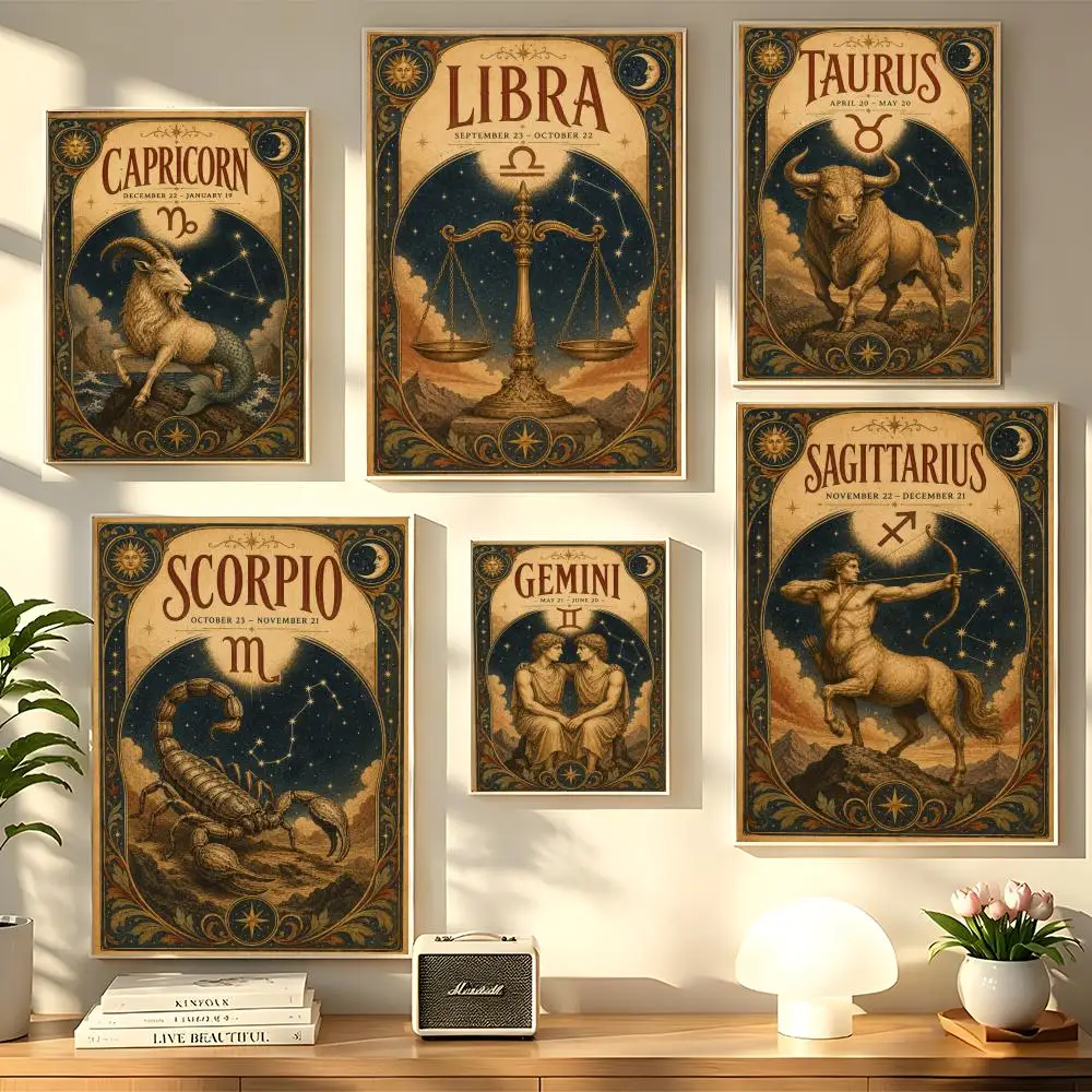 Traditional Twelve Zodiac Signs Poster HD art sticky wall waterproof home living room bedroom bar decoration