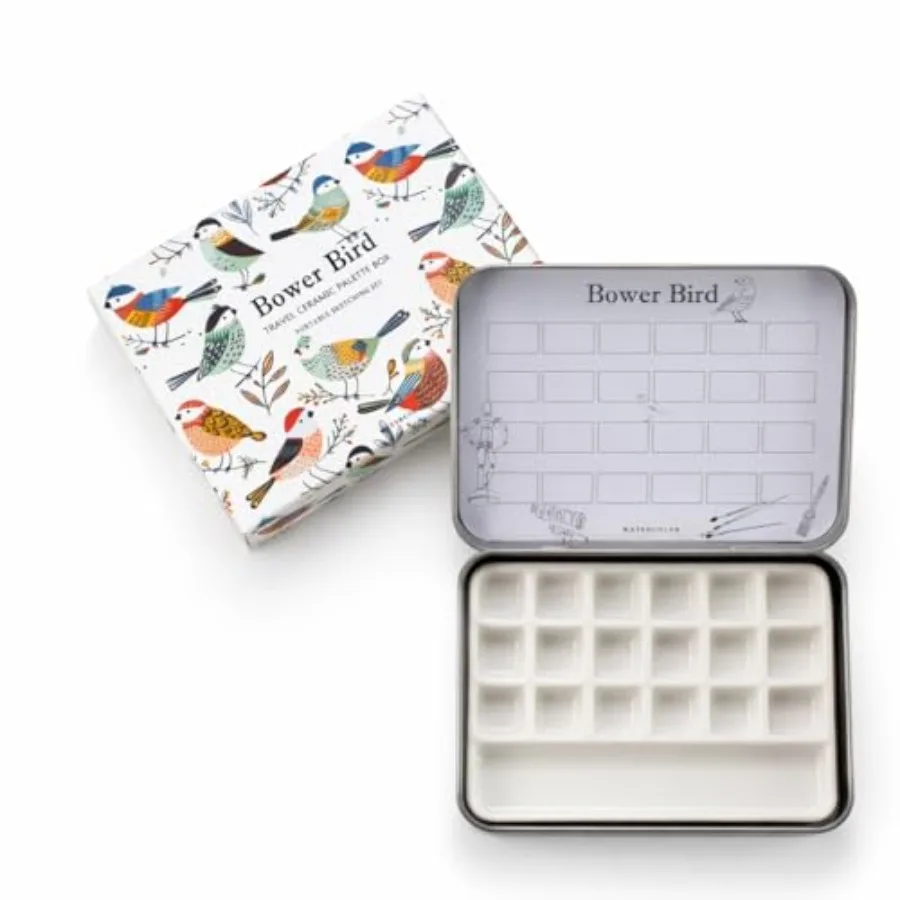 

Travel Ceramic Watercolor Palette with 12-Well Porcelain Mixing Tray and Metal Tin Box - Portable Art Kit for Gouache, Studio a