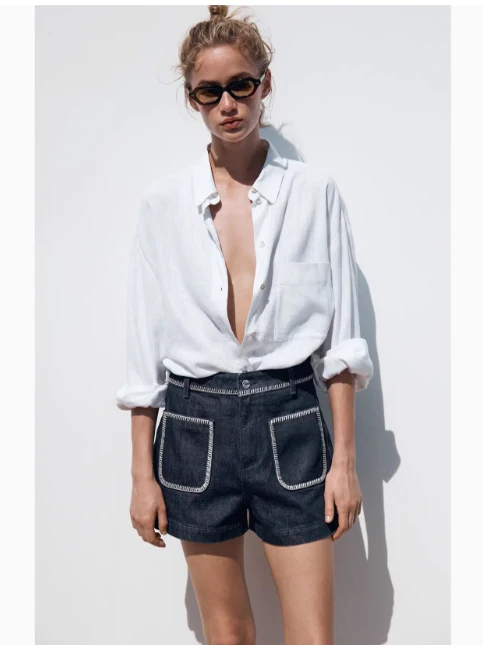 Été 2025 nouveau Faion taille haute brodé Denim orts femmes jambe droite jean taille haute fermeture éclair résistant à l'usure orts