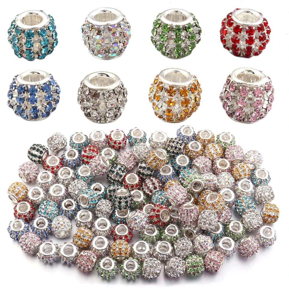 5Pcs Rhinestone Spacer Round Beads Big Hole Round Muticolor Czech Crystal Beads for Jewelry Making DIY Bracelets Accessories